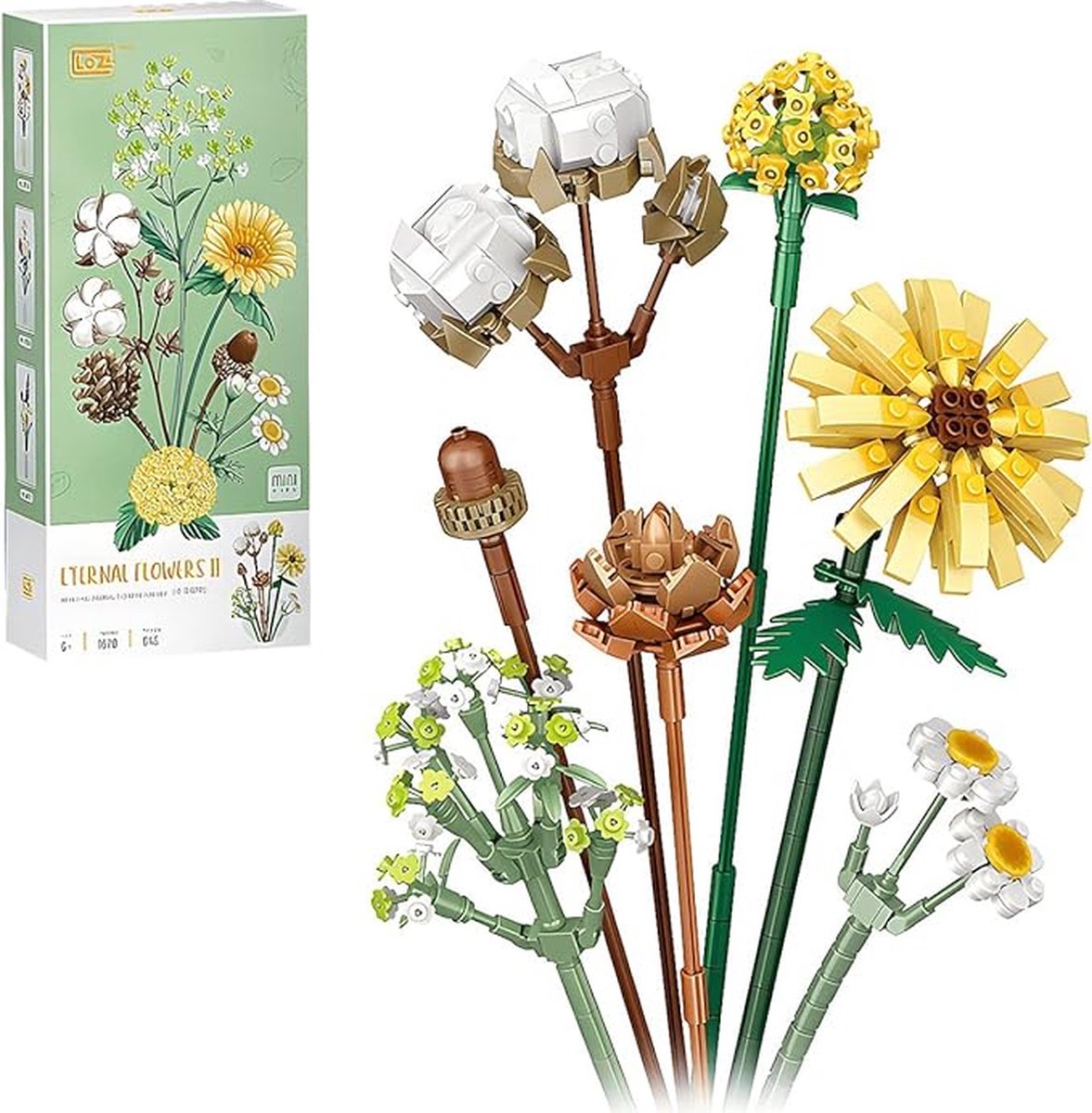 SHOP YOLO-lego bloemen-Bouwset met mini blokjes voor boeket bloemen-kunstbloemen-creatieve botanische collectie met 646 stuks-cadeau voor meisjes