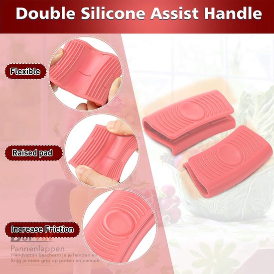 Lot De 2 Paires De Poignées En Silicone Antidérapantes Pour Casseroles - Rouge Et Noir - Résistantes à La Chaleur Jusqu'à 240°C