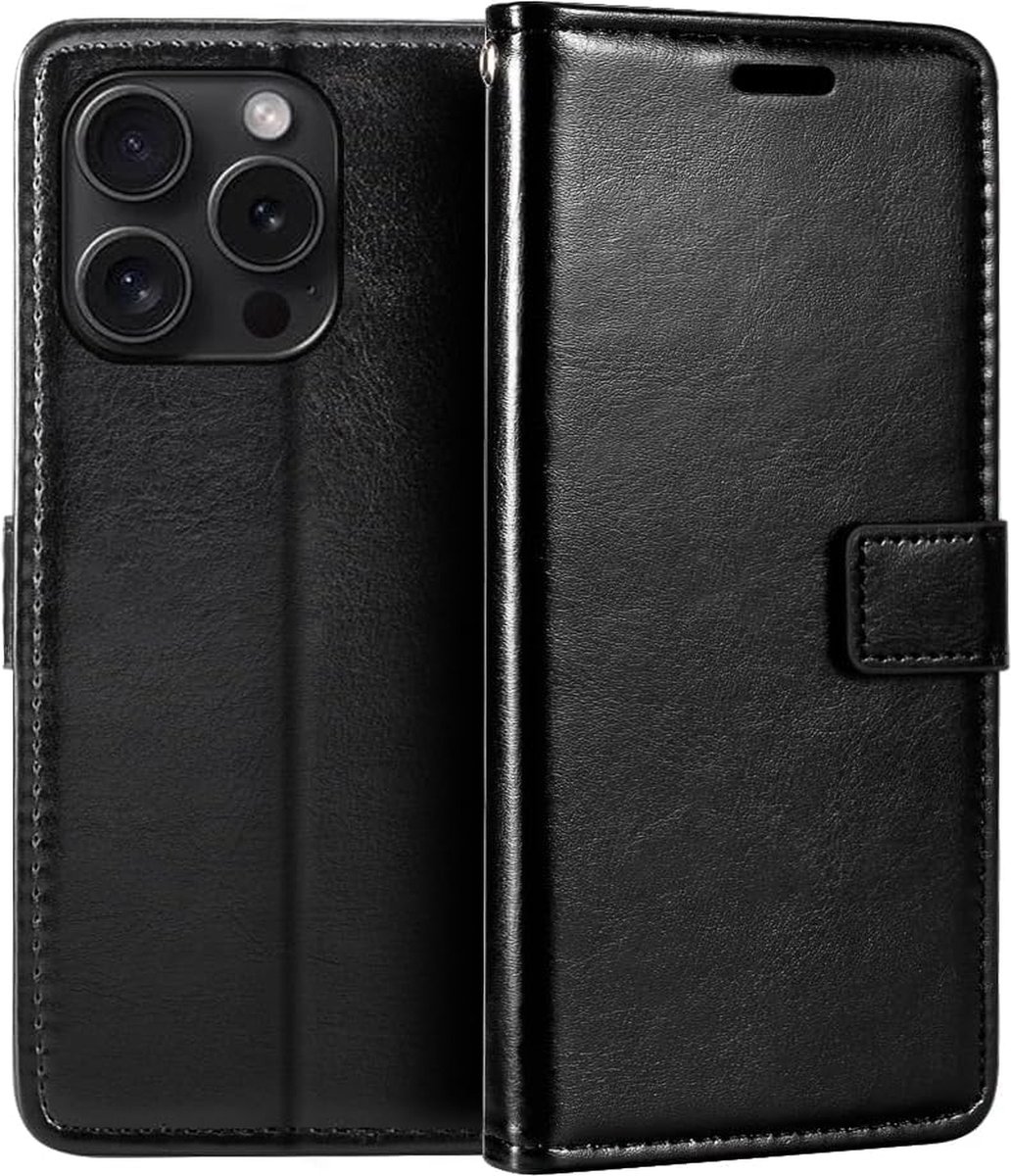 Portemonnee Book Case Hoesje Geschikt voor: iPhone 15 Pro - zwart