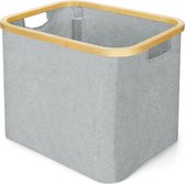 Belle Vous Foldable Laundry Storage Basket with Bamboo Frame - 44L Collapsible Organiser Bin - Multipurpose Space Saving Hamper for Clothes, Blankets, Toys and Washing - Portable Carry Handles