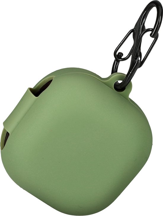 Groene oordopjes case met zwarte ketting.
