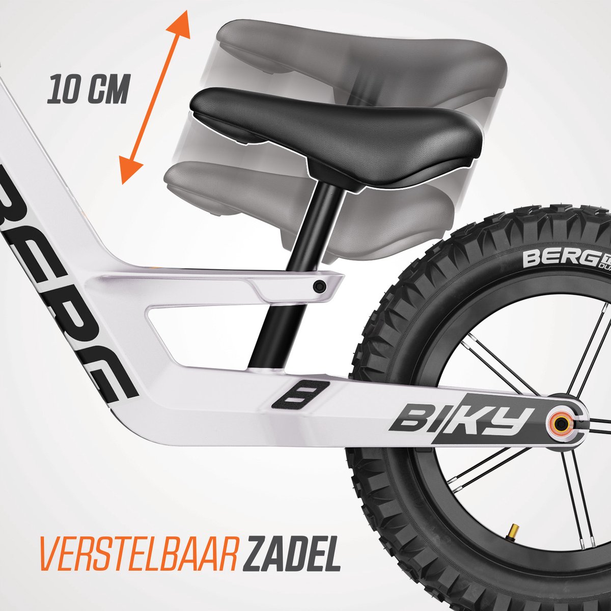 BERG Biky Cross White Loopfiets - 12 inch - Lichtgewicht Magnesium frame - Met Handrem - Verstelbaar Zadel - 2,5+ Jaar - Wit — afbeelding 8