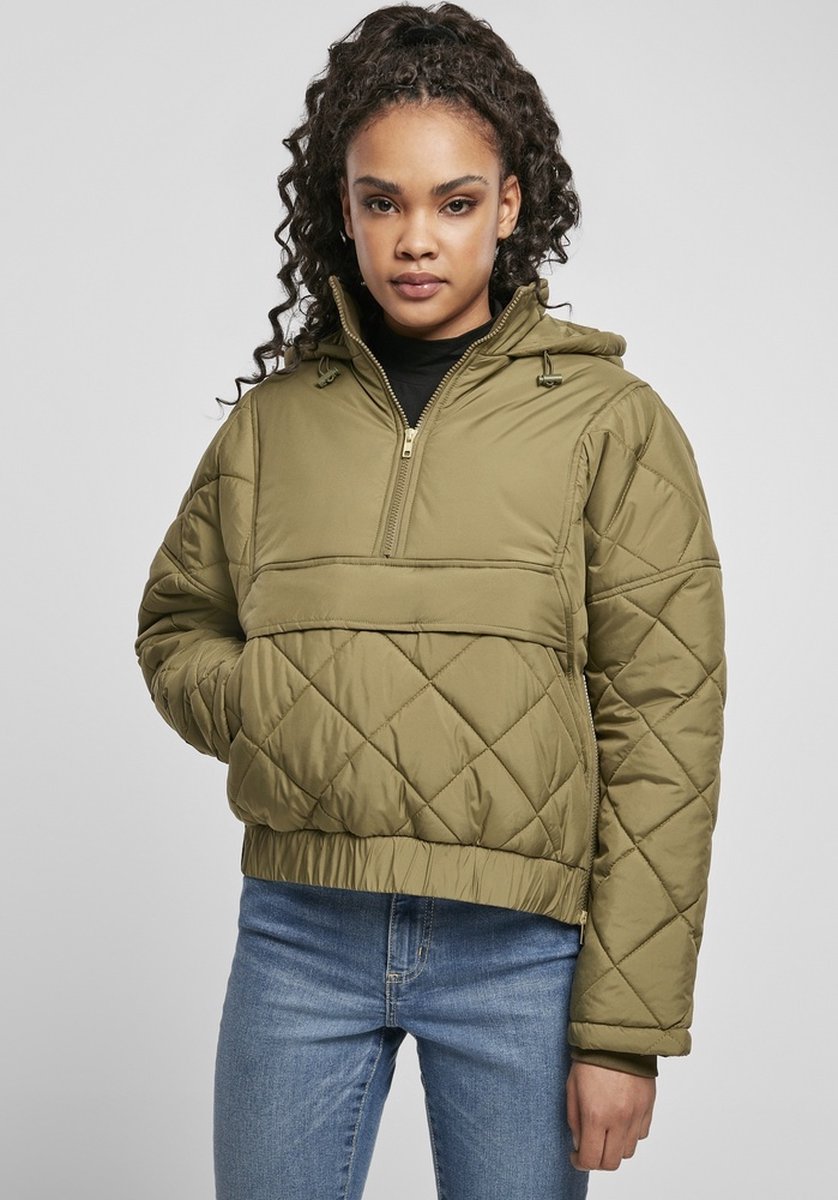 Urban Classics Oversized Diamond Quilted Pullover Jas XL Groen