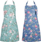 2 stuks schort kookschort met grote zakken voor dames, verstelbaar keukenschort Kitchen Chef Aprons grillschort voor unisex om te koken, grillen, multicolor