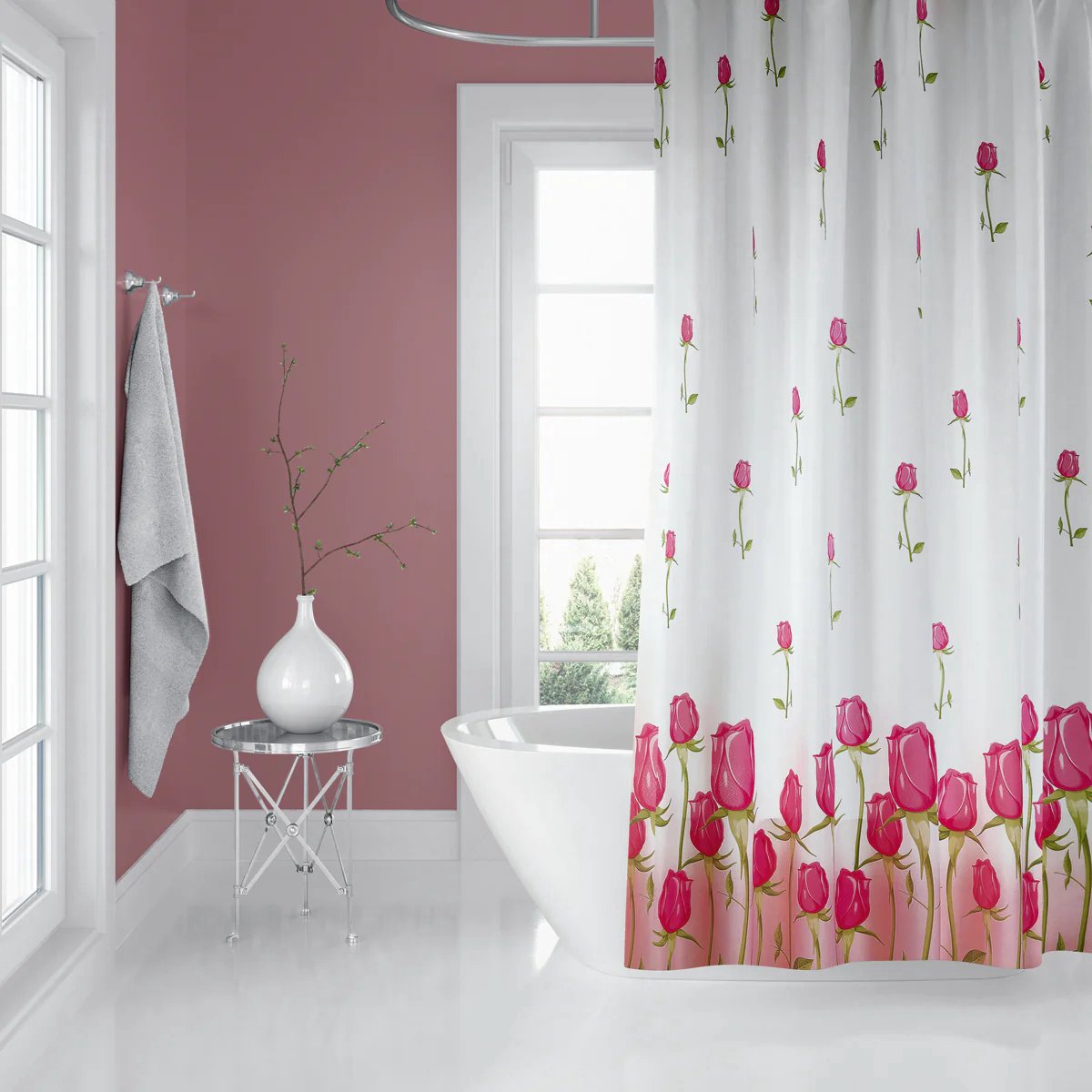 Casabueno - Douchegordijn 120x200 cm - Bloemenpatroon - Badkamer Gordijn - Shower Curtain - Douchegordijn Waterdicht - Sneldrogend en Anti Schimmel -Wasbaar en Duurzaam - 7017