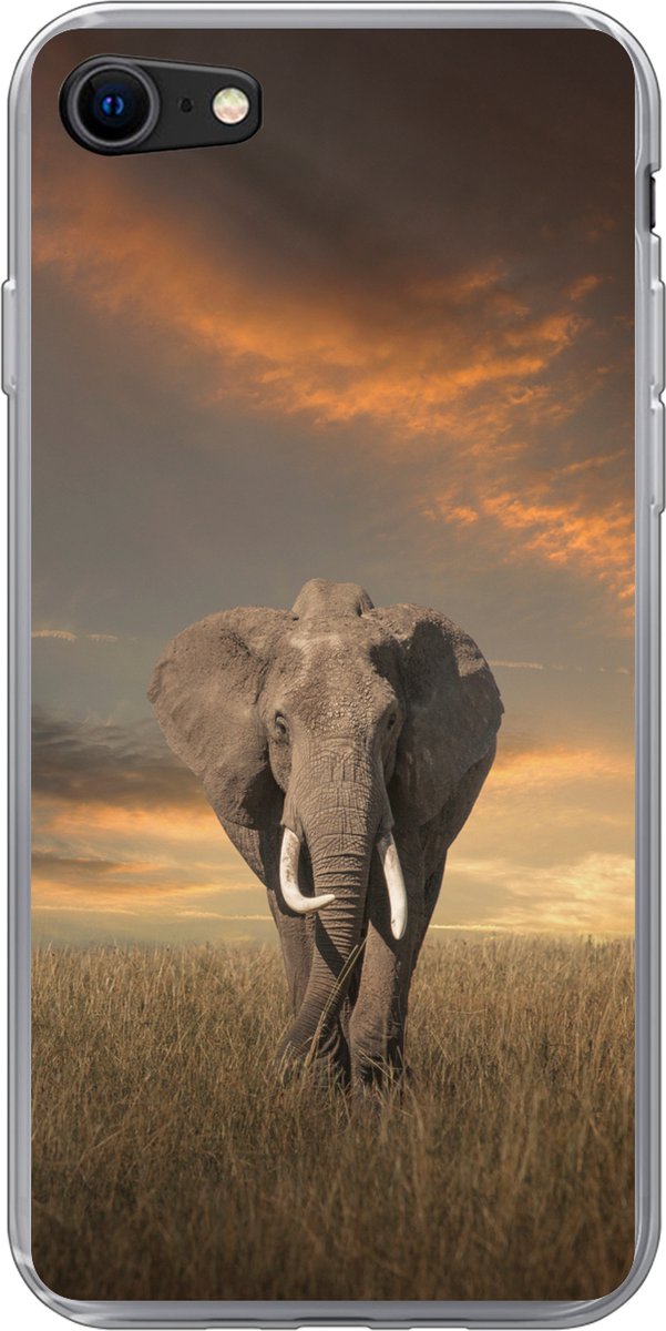 Telefoonhoesje Geschikt voor iPhone 8 hoesje - Olifant - Dieren - Gras - Natuur - Siliconen Telefoonhoesje Telefoonhoesje