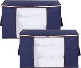 Opbergtas, 60 x 35 x 43 cm, met versterkte handgreep en stevige ritssluiting van dikke stof, voor beddengoed, kleding, kussen, opvouwbaar, groot, blauw, verpakking van 2 stuks