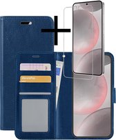 Hoes Geschikt voor Samsung S24 Plus Hoesje Book Case Hoes Flip Cover Wallet Bookcase Met Screenprotector - Donkerblauw