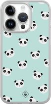 Casimoda® hoesje - Geschikt voor iPhone 14 Pro - Panda Print - 2-in-1 case - Schokbestendig - Dierenprint - Verhoogde randen - Mint, Transparant