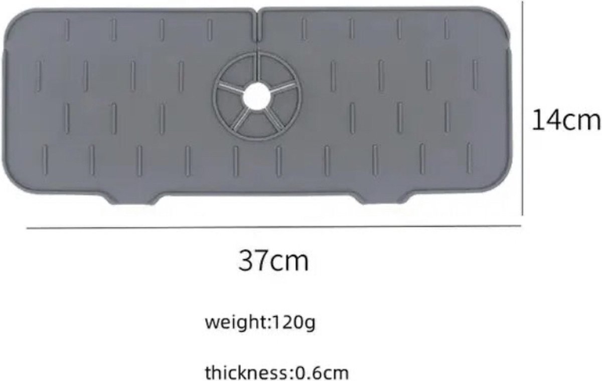 zwarte siliconen kraanmat - schuin aflopend voor een droog aanrechtblad - 14x37cm