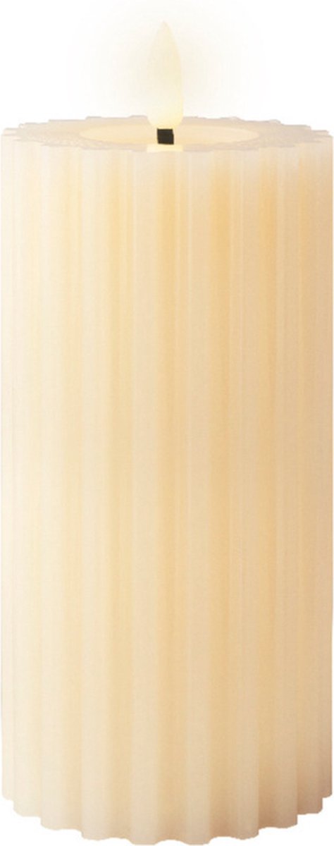 Lumineo luxe LED kaars/stompkaars - creme wit ribbel - D7,5 x H17 cm - timer Ivoorwit
