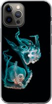 Geschikt voor iPhone 12 Pro hoesje - Kwal - Zeedieren - Zwart - Siliconen Telefoonhoesje