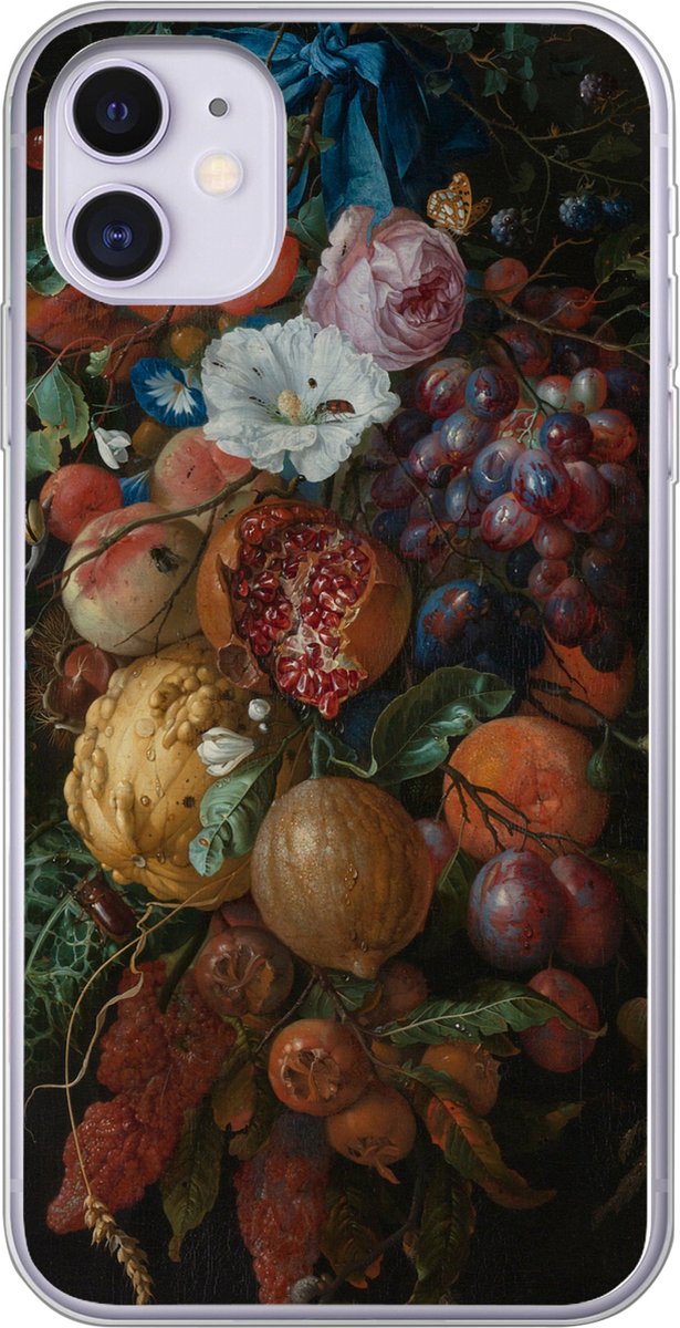 Telefoonhoesje Geschikt voor iPhone 11 hoesje - Festoen van vruchten en bloemen - Schilderij van Jan Davidsz. de Heem - Siliconen Telefoonhoesje Telefoonhoesje