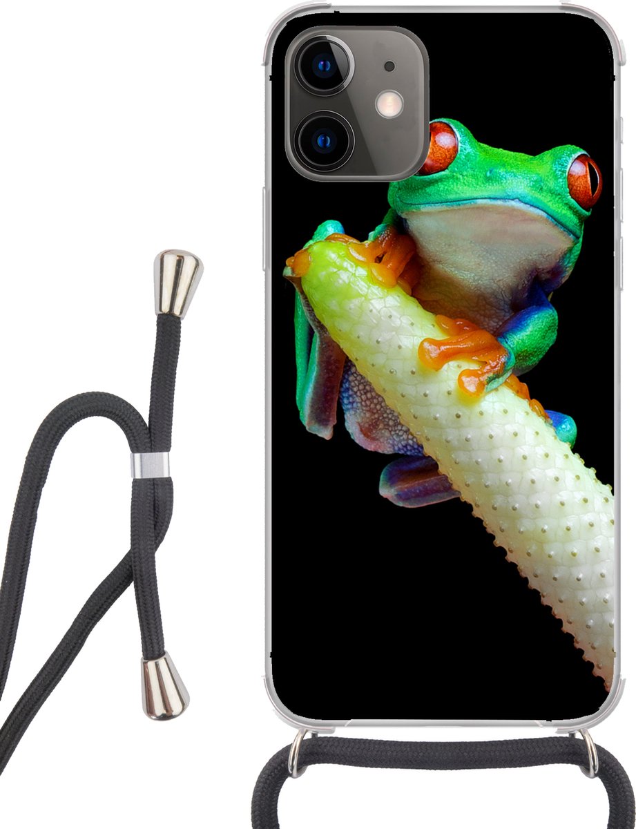 Telefoonhoesje Geschikt voor iPhone 11 - Kikker - Dieren - Plant - Siliconen - Crossbody - Backcover met Koord - Telefoonhoesje met koord - Hoesje met touw Telefoonhoesje