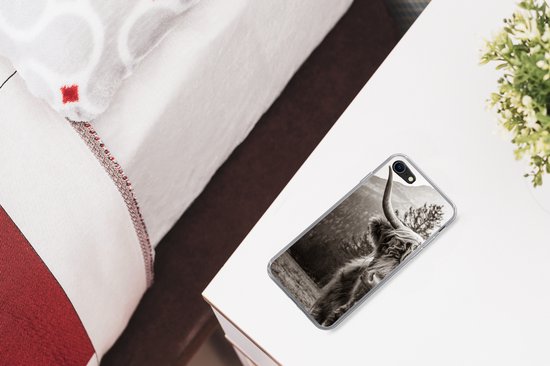 Coque iPhone 7 - Scottish Highlander - Taurus - Zwart - Wit - Siliconen