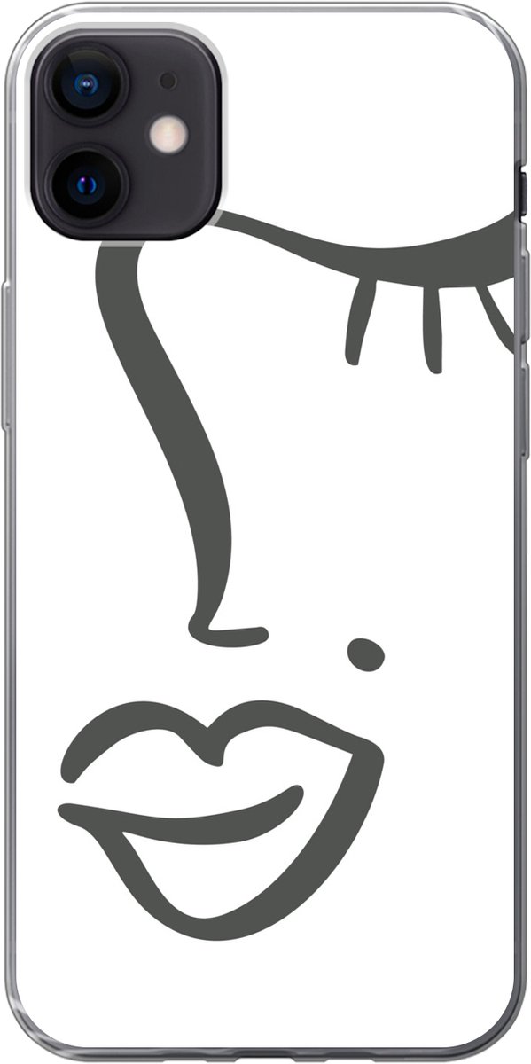 Telefoonhoesje Geschikt voor iPhone 12 mini hoesje - Vrouw - Zwart - Wit - Abstract - Siliconen Telefoonhoesje Telefoonhoesje