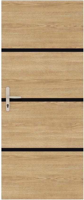 Nordlinger Pro deurrenovatieset - natuur eiken - 4 panelen 85x50 cm - 3 zwarte profielen 85x2 cm