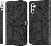 Geschikt voor Samsung Galaxy A55 5G - PU-lederen Klaphoes - Portemonnee Case Cover met Kaartenvakjes - Standfunctie - Book Case Hoesje - Zwart