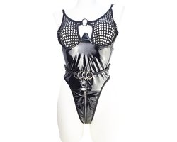 BamBella ® Bodysuit - S/M - Datex (Mix Latex en stof) wetlook Erotische jumpsuit pak - Catsuit BDSM - Glanzend