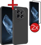 Hoesje Geschikt voor OnePlus 12 Hoesje Siliconen Case Hoes Met 2x Screenprotector - Hoes Geschikt voor OnePlus 12 Hoes Cover Case - Zwart