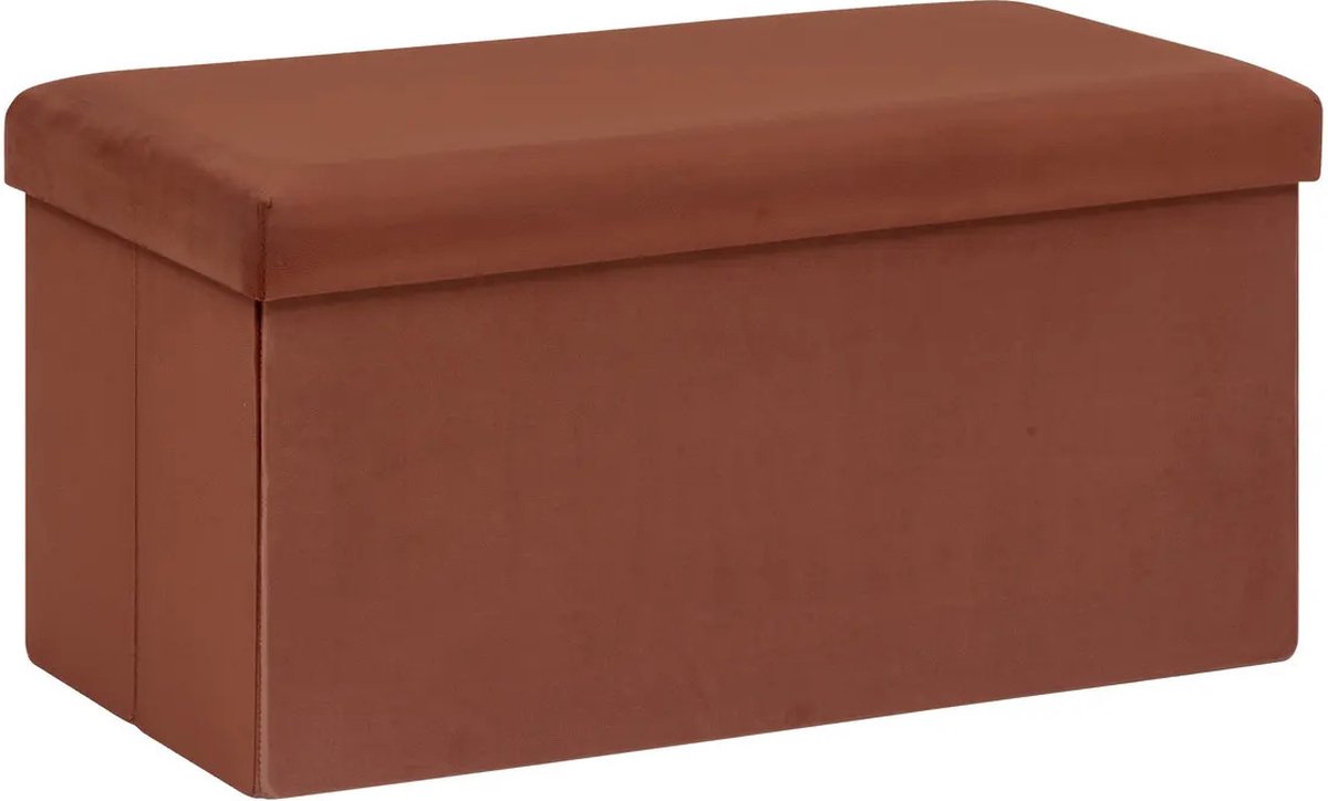 Atmosphera Poef/krukje/hocker Amber - Opvouwbare zit opslag box - fluweel bordeaux rood - 76 x 38 x 38 cm - MDF/polyester - 120 liter inhoud