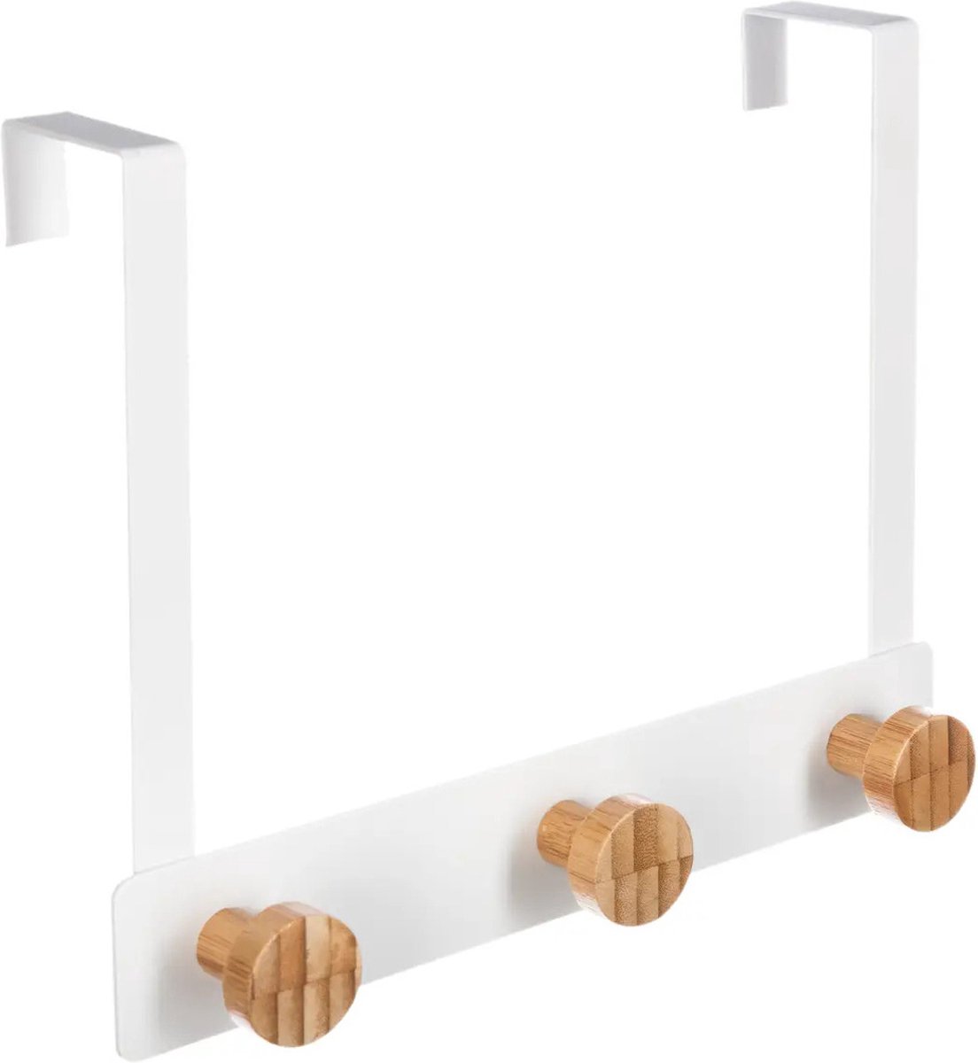 5Five® 5Five Deur ophang kapstok - met 3 ophanghaken/knoppen - wit/beige - B25 x H20 cm - metaal/bamboe
