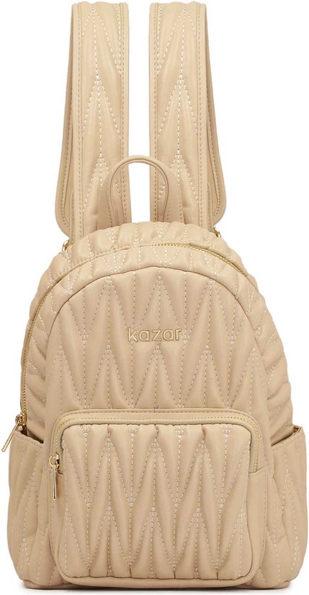 Quilted beige grain leather backpack