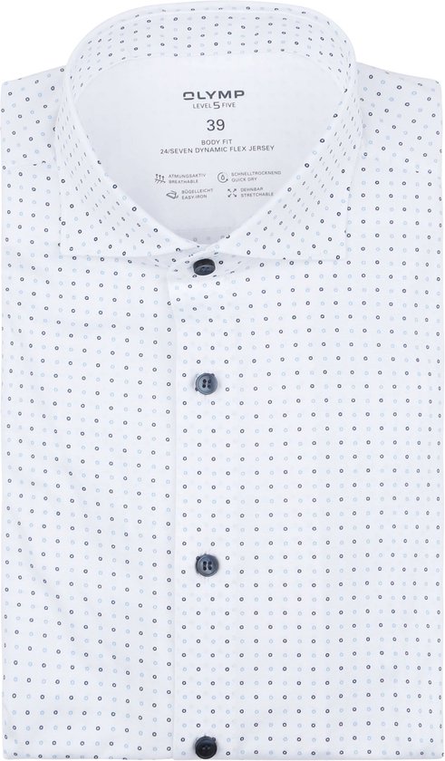 OLYMP - Level 5 Overhemd Stretch Print Wit - Heren - Maat 40 - Slim-fit