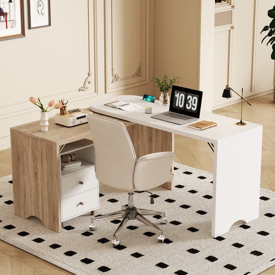 Sweiko Bureau, hoekbureau L-vormig, computertafel Kantoortafel wit 135cm