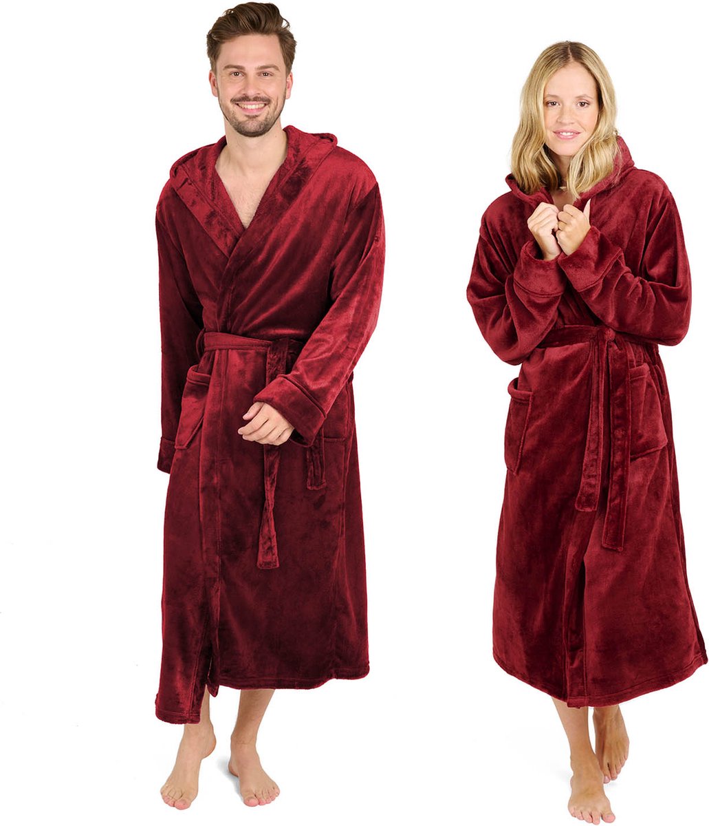 Blumtal Badjas Unisex - Dames en Heren Badjas - Fleece Badjas met Capuchon - met Zakken - Donkerrood - Maat XXXL op Prijzenvolger.com