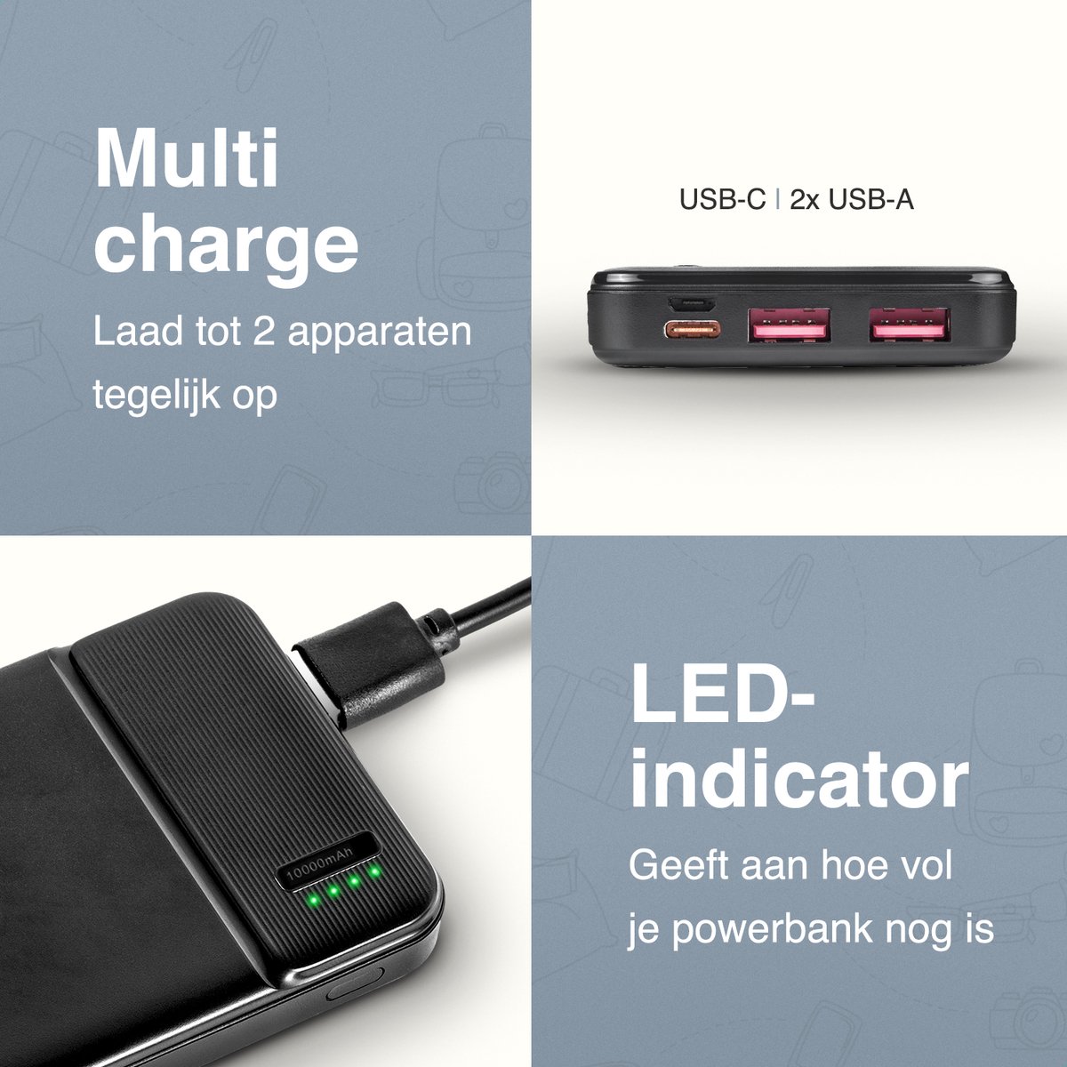 ForDig Powerbank 10000mAh – Powerbank iPhone – Powerbank Samsung – Fast Charge - Universeel - 4 Poorten – USB A, USB C en Micro USB - Compact Design — cadeau in Elektronica - foto 5