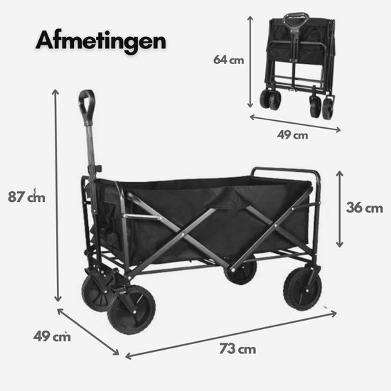 Tobey's Bolderkar - Opvouwbaar - Sterk Frame - 110 KG Draagkracht - Bolderwagen - 73x49 - Transportkar - Boodschappenkar - Zwart van Tobey's — afbeelding 2