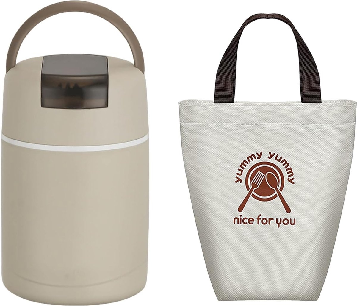 600 ml Thermobeker voor eten: roestvrijstalen thermobeker eten met lepel, multifunctionele thermobeker, babypap, thermo-lunchbox, thermocontainer, soep, warm en koud, voor school, buiten