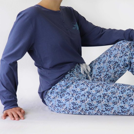 Tenderness Dames Pyjama - Katoen - Indigo Blauw. - Maat L
