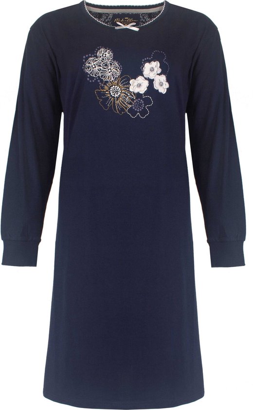 Medaillon Dames Nachthemd - Katoen - Navy Blauw. - Maat M