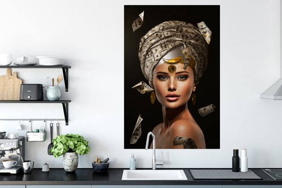 Poster Vrouw - Bankbiljetten - Zwart - 80x120 cm