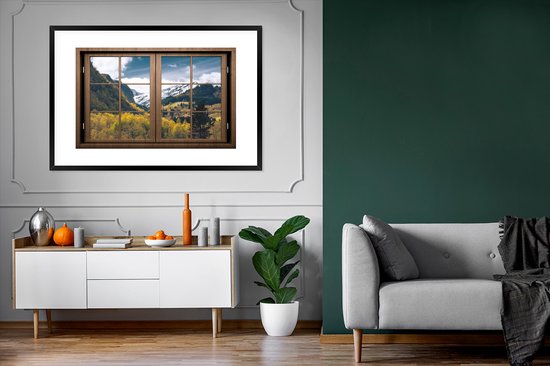 Cadre photo avec affiche - Vue à travers - Neige - Berg - 120x80 cm - Cadre pour affiche