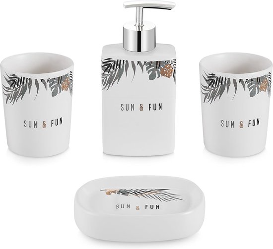 Badkamer Accessoires Set, 4-delige Stijlvolle Badkamer Accessoires Met Marmeren Zeepdispenser Zeepbakje En Tandenborstel Mok