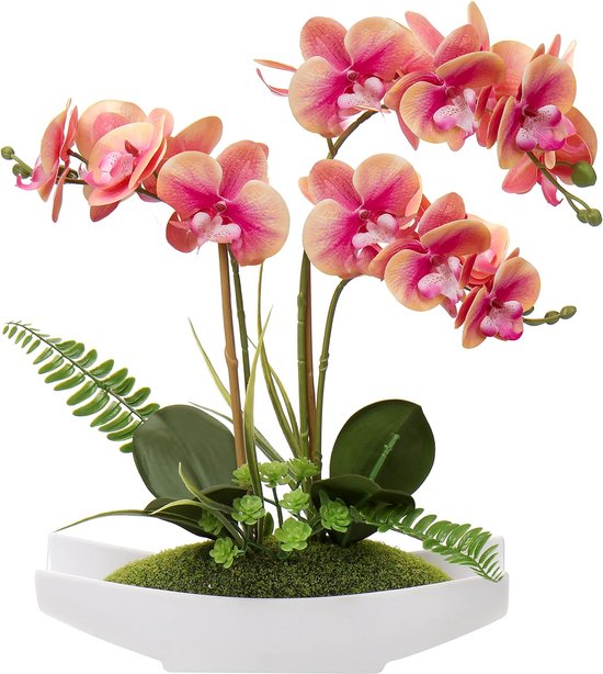 Fleur artificielle orchidée artificielle fleurs de phalenopsis dans un pot en plastique plante artificielle pour la maison bureau mariage proposition de mariage décoration blanc rose violet