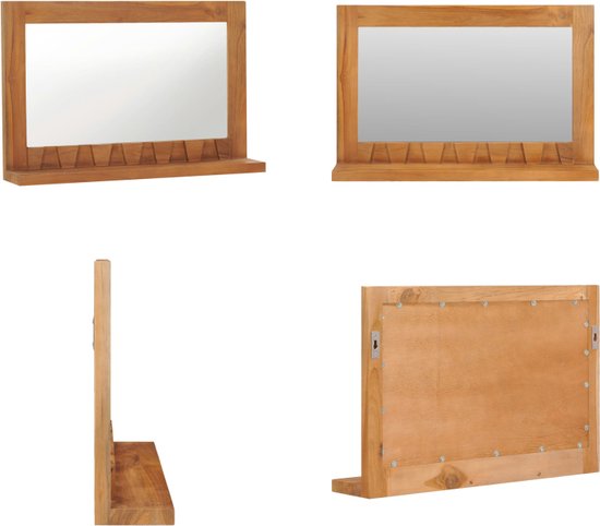 vidaXL Wandspiegel met schap 60x12x40 cm massief teakhout - Spiegel - Spiegels - Wandspiegel - Wandspiegels