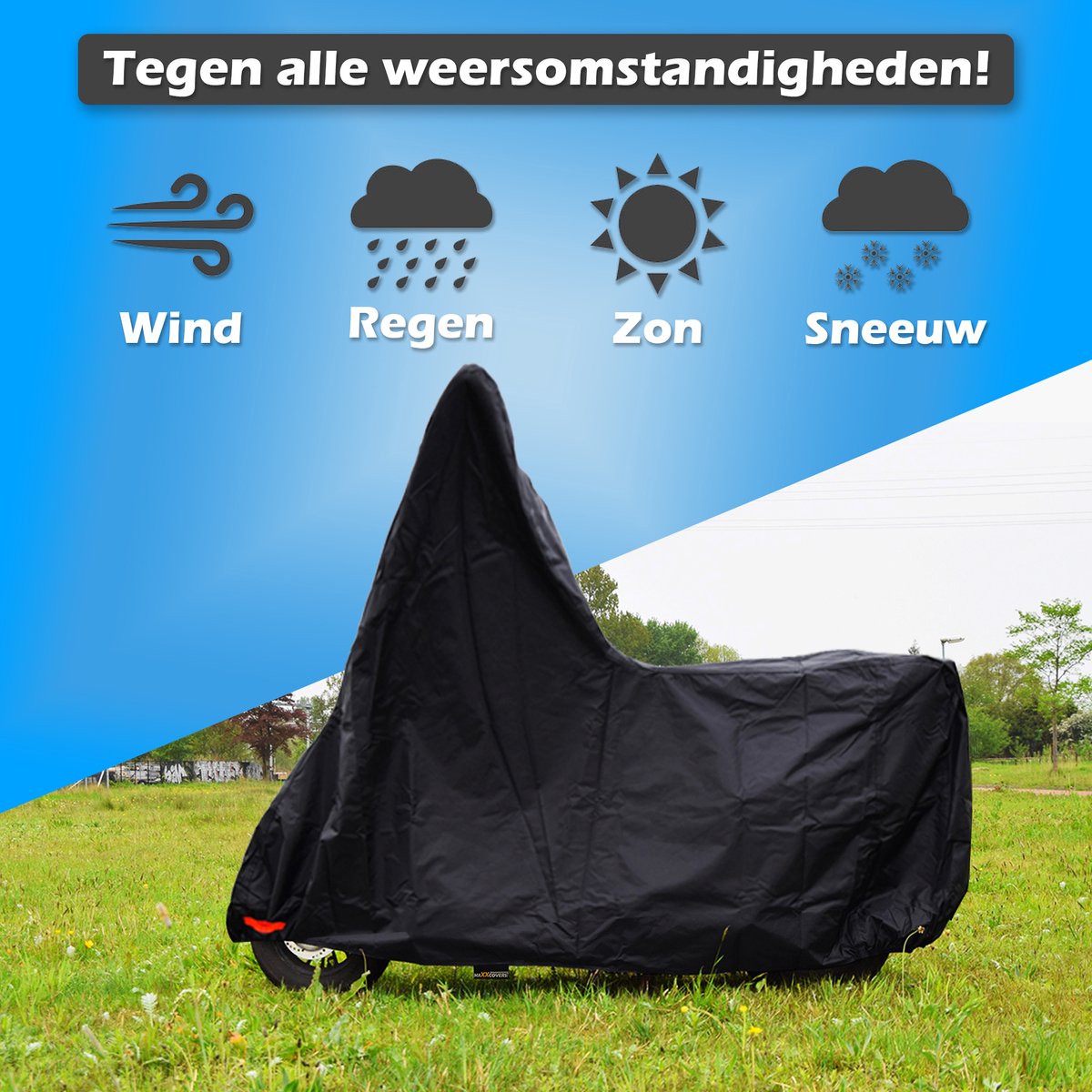 Maxxcovers - Scooterhoes met Windscherm Waterdicht - Universele Hoes voor Buiten - Ook voor Vespa Sprint Scooter - Maat M - Zwart – foto 2