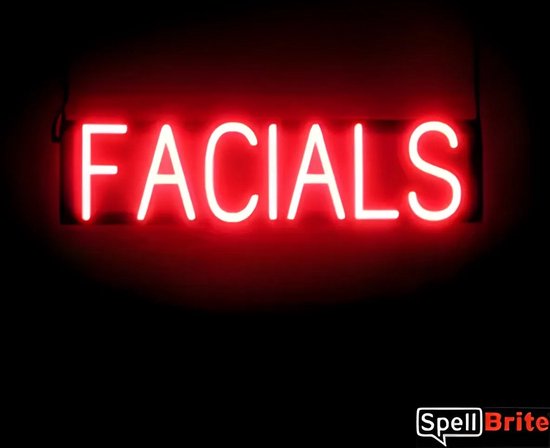 FACIALS - Lichtreclame Neon LED bord verlicht | SpellBrite | 64 x 16 cm | 6 Dimstanden - 8 Lichtanimaties | Reclamebord neon verlichting