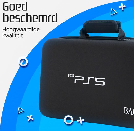 Étui adapté pour Playstation 5 - Espace pour écouteurs, Manettes et Spellen - Comprend bandoulière - Étanche - Sac de rangement pour PS5 - Étui pour PS5 - Zwart - Étui rigide - Étui de protection
