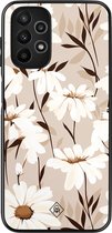 Casimoda® hoesje - Geschikt voor Samsung Galaxy A13 4G - In Bloom - Zwart TPU Backcover - Planten - Bruin/beige