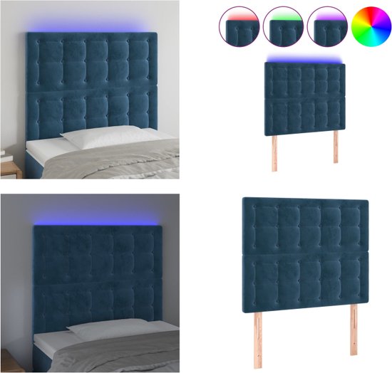 vidaXL Hoofdbord LED 100x5x118/128 cm fluweel donkerblauw - Hoofdbord - Hoofdborden - Hoofdeinde - Houten Hoofdbord