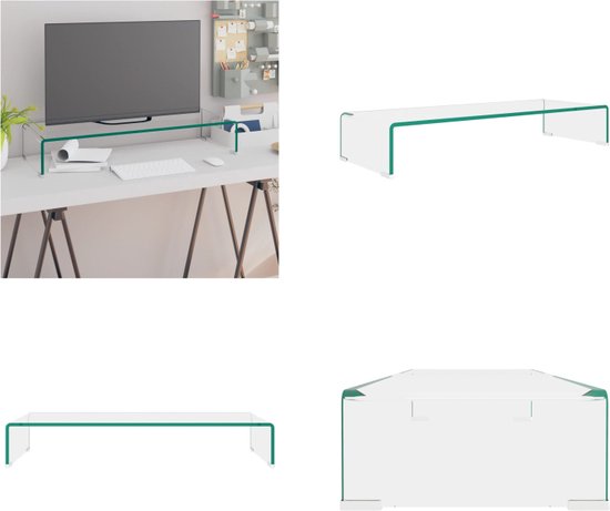 vidaXL Tv-meubel/monitorverhoger transparant 80x30x13 cm glas - Tv-kast - Tv-kasten - Tv-standaard - Tv-standaarden