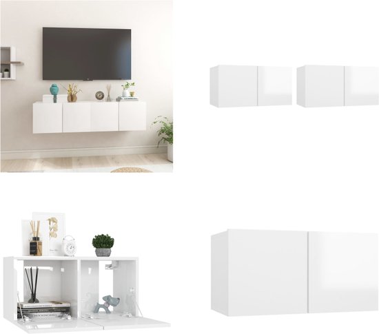 vidaXL TV-hangkasten 2 st 60x30x30 cm hoogglans wit - Tv-meubel - Tv-meubels - Tv-kast - Tv-kasten