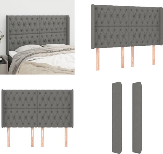 vidaXL Hoofdbord 200x200 cm getuft stof donkergrijs