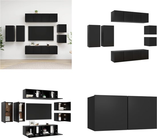 vidaXL 8-delige Tv-meubelset spaanplaat zwart - Tv-kastenset - Tv-kastensets - Tv-kasten - Tv-meubelset