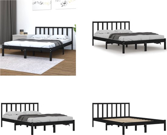 vidaXL Bedframe massief grenenhout zwart 120x190 cm 4FT Small Double - Bedframe - Bedframes - Bed - Bedbodem